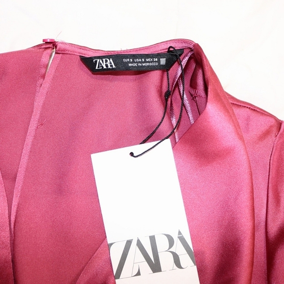 NWT ZARA Satin Tie Waist Romper with Gold buckle in Marsala (Mauve), Size Small - Picture 11 of 11